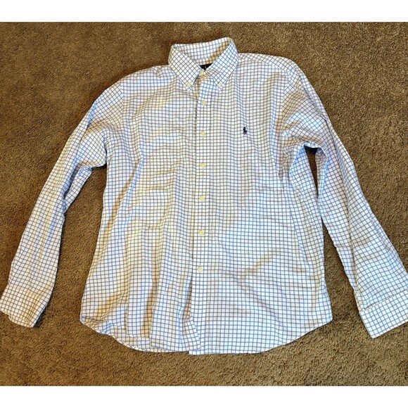 Ralph Lauren Men’s Size large Plaid White Blue Button Down Shirt - Picture 1 of 5